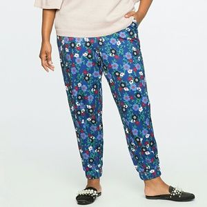 Eloquii Floral & Striped Zip Up Elastic Joggers